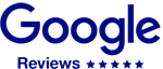 Google’s logo shown, with a row of five blue stars underneath, like a rating badge.